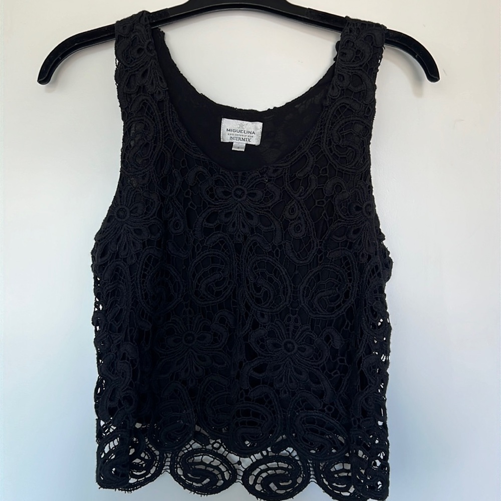 Miguelina Black Crop Top, Size S